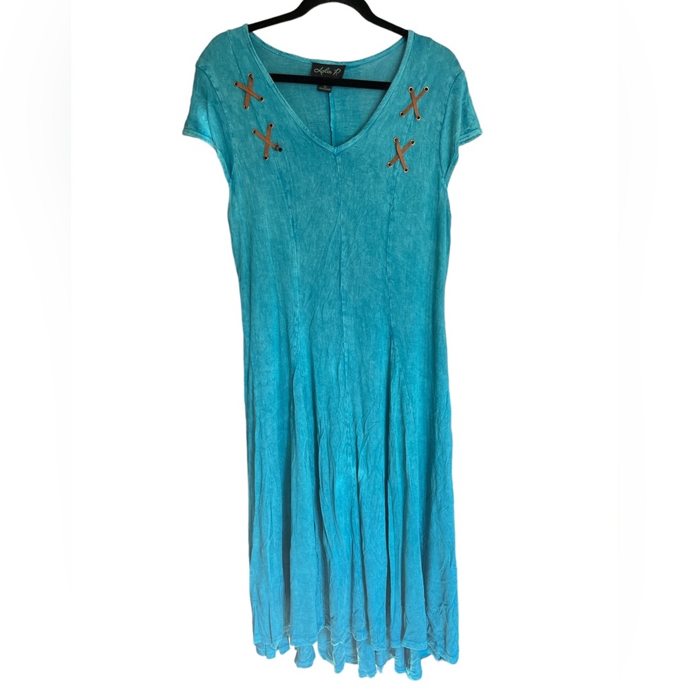 Women’s Short Sleeve Fit and Flare Midi Dress by Lola P. size Large